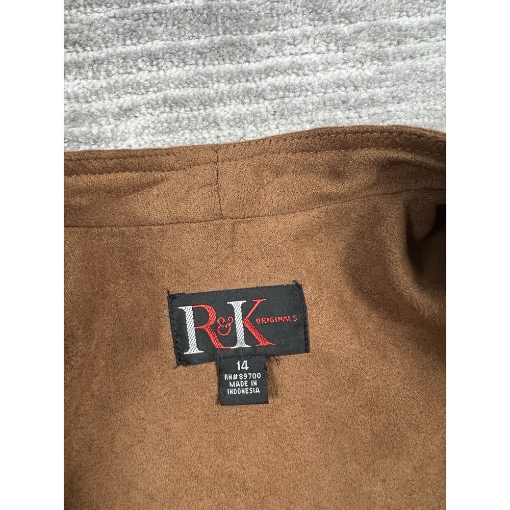 R&K Original Jacket Womens 14 Brown Polyester Open‎ Front Faux Suede Feel - Picture 11 of 14